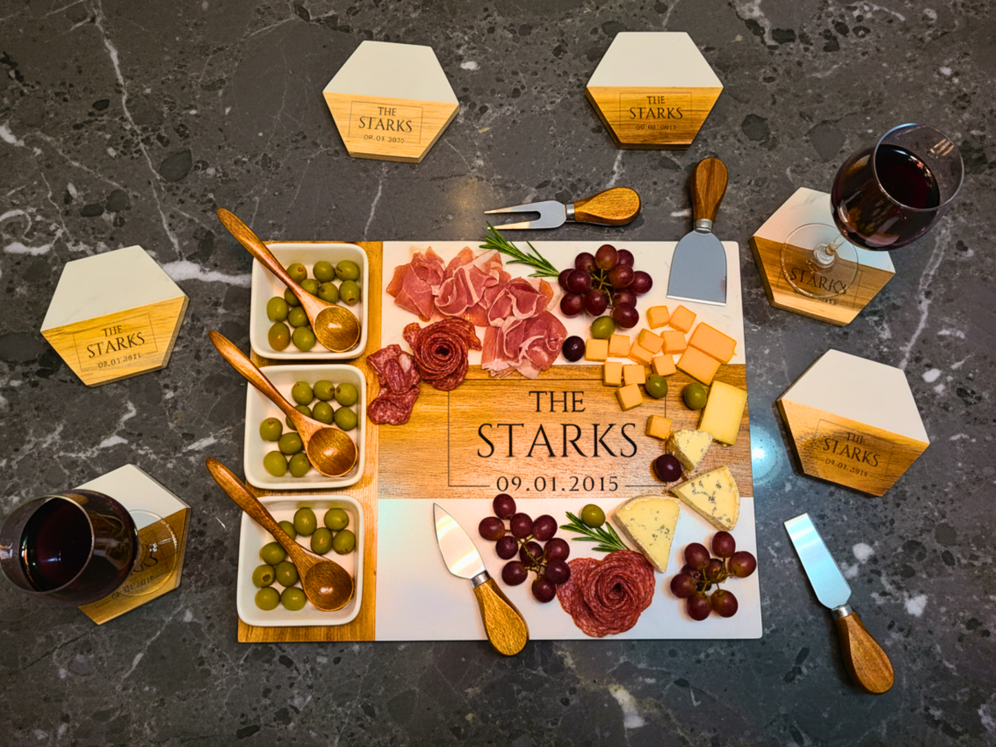 Personalized Acacia Wood & Marble Charcuterie Board
