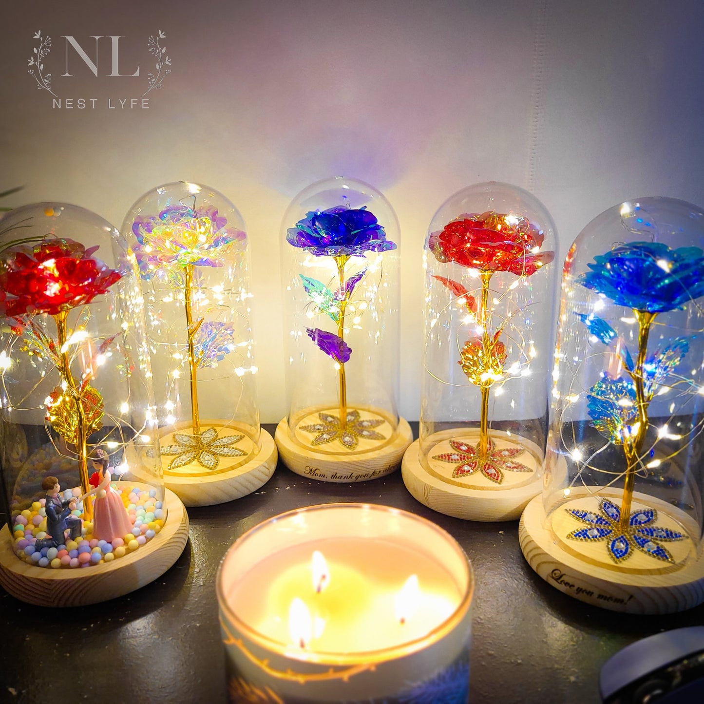 Glittering Stars Personalized Laser Engraved Rose