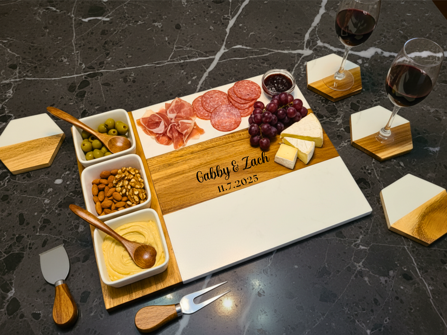 Personalized Acacia Wood and Marble Serving Board