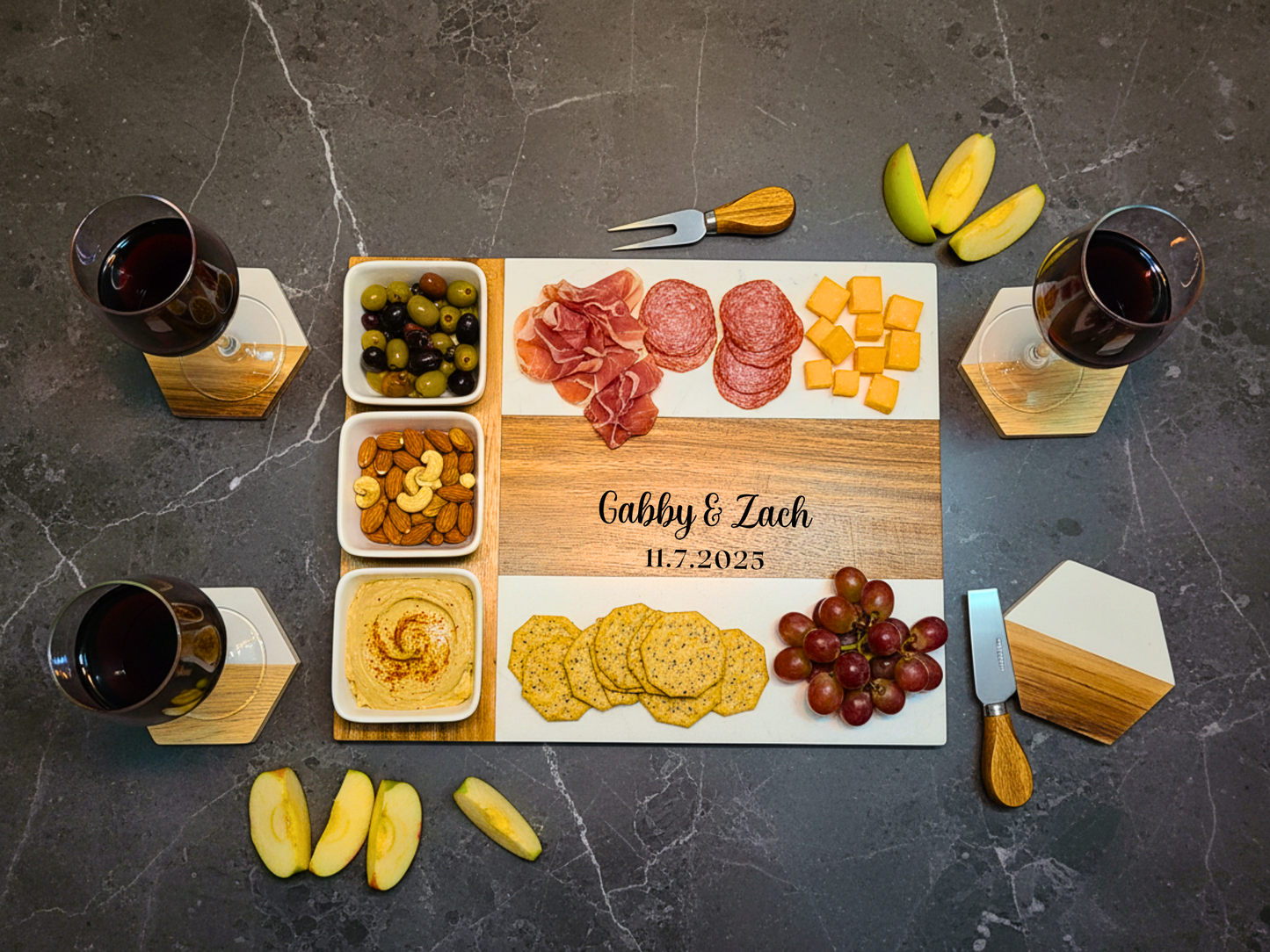 Personalized Acacia Wood and Marble Serving Board