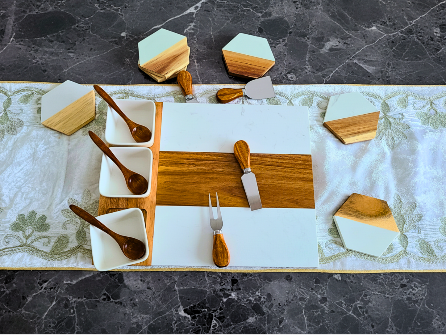 Personalized Acacia Wood and Marble Serving Board