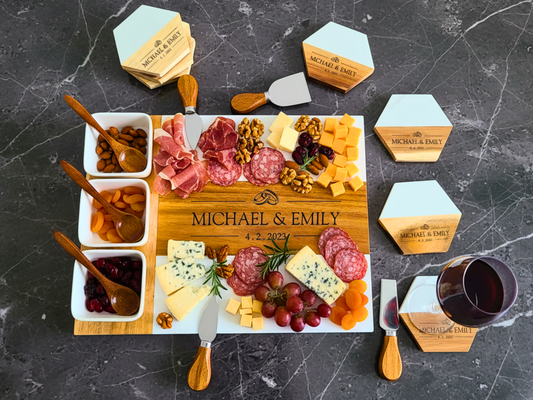 Personalized Acacia Wood and Marble Serving Board