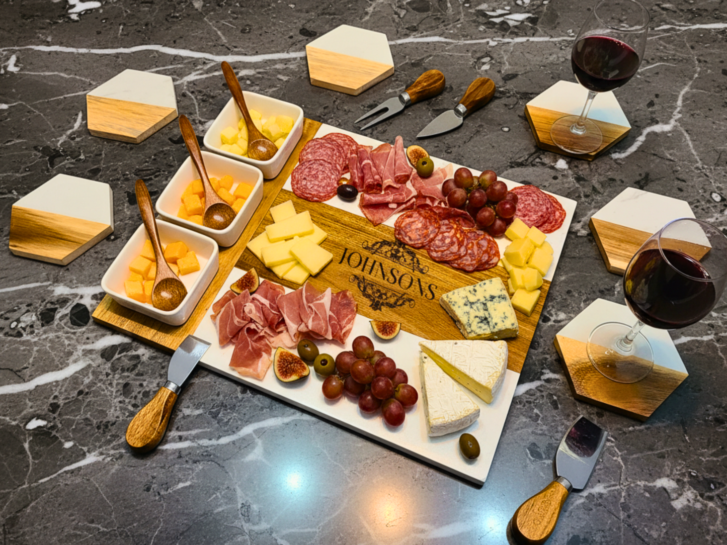 Personalized Acacia Wood and Marble Serving Board
