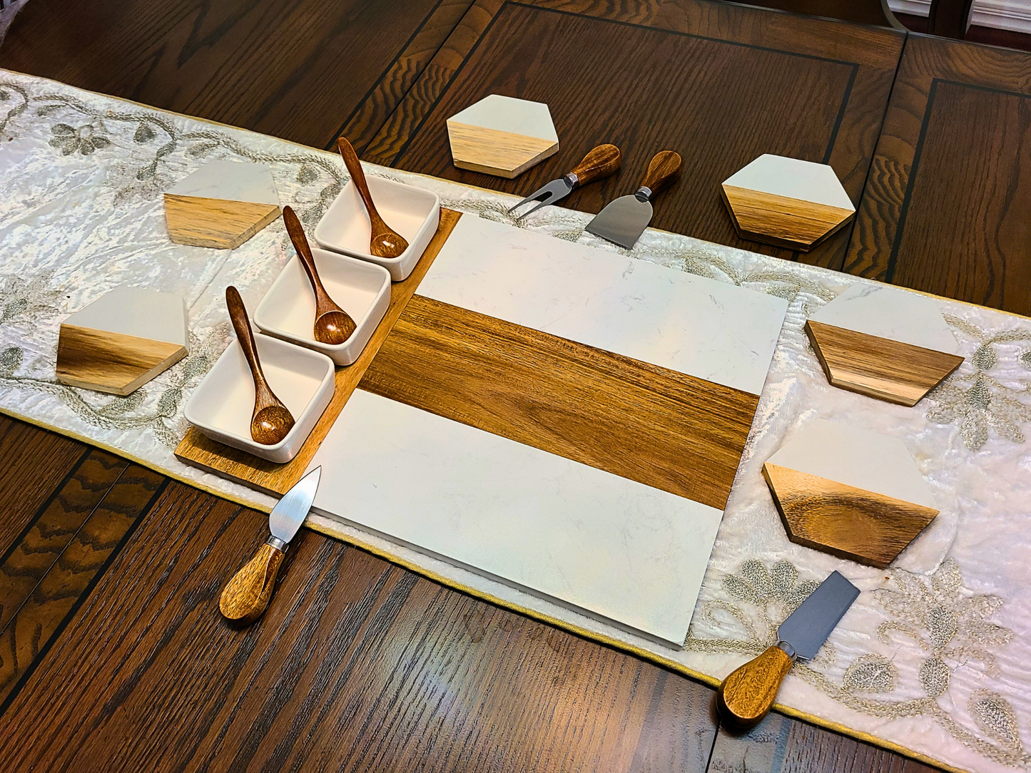 Personalized Acacia Wood and Marble Serving Board