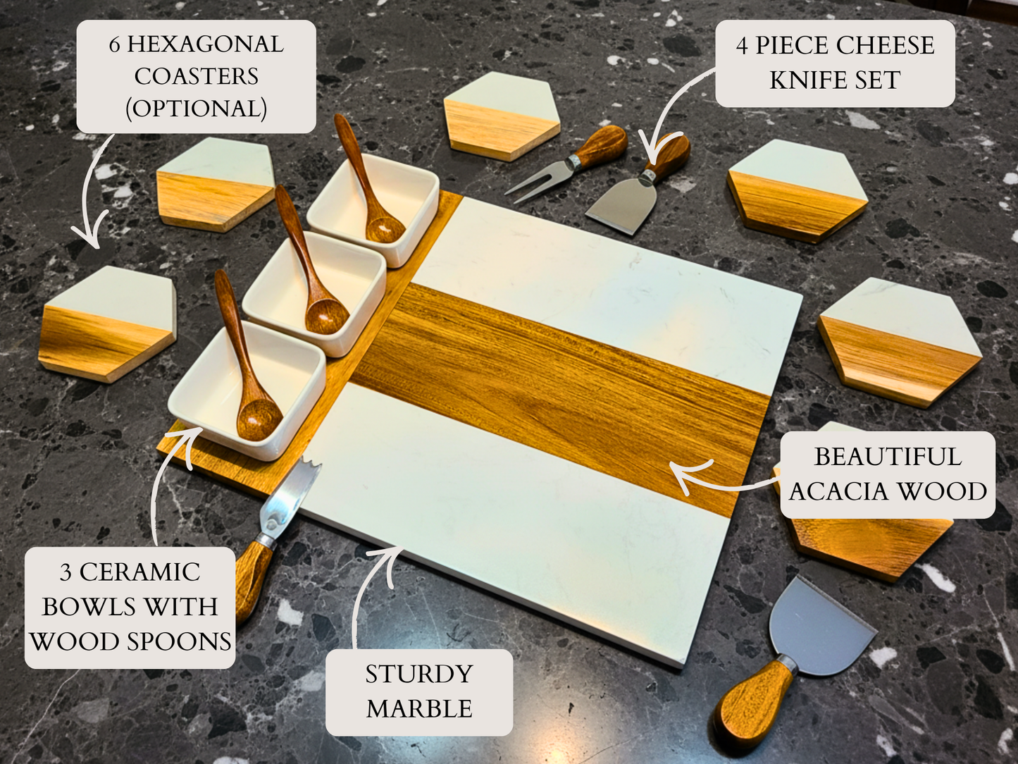 Personalized Acacia Wood and Marble Serving Board