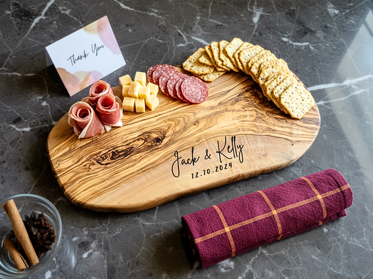 Personalized Olive Wood Live Edge Charcuterie Board