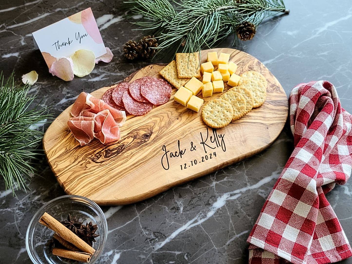 Personalized Olive Wood Live Edge Charcuterie Board
