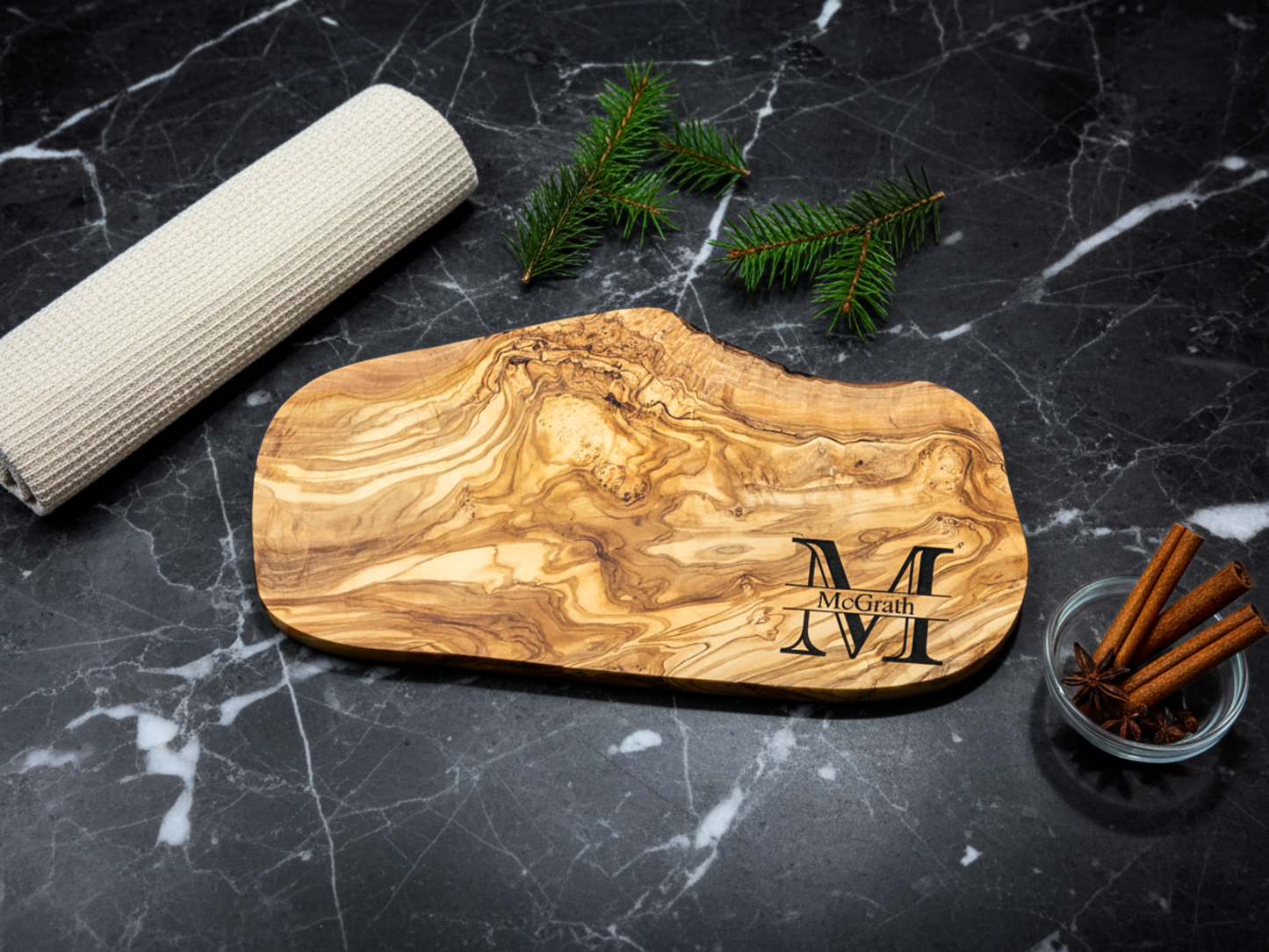 Personalized Olive Wood Live Edge Charcuterie Board