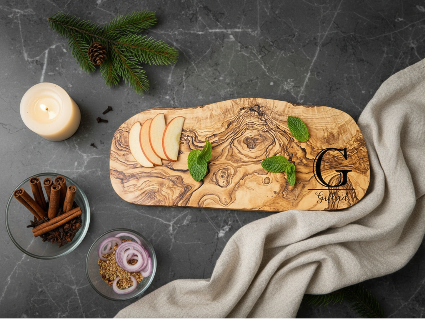 Personalized Olive Wood Live Edge Charcuterie Board