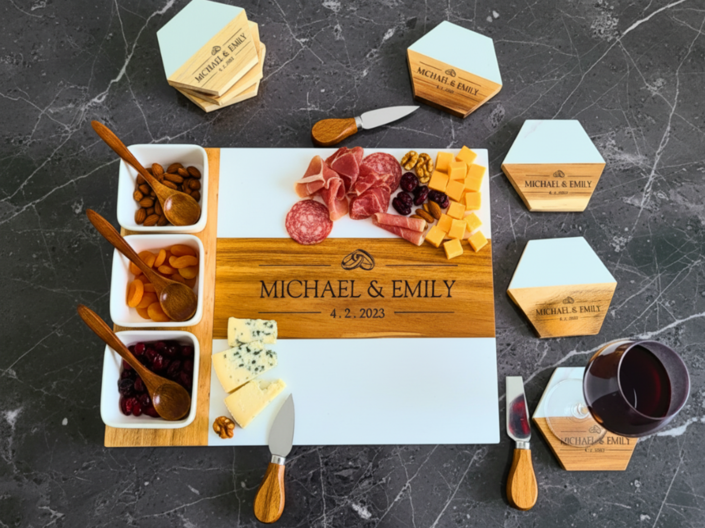 Personalized Acacia Wood & Marble Charcuterie Board