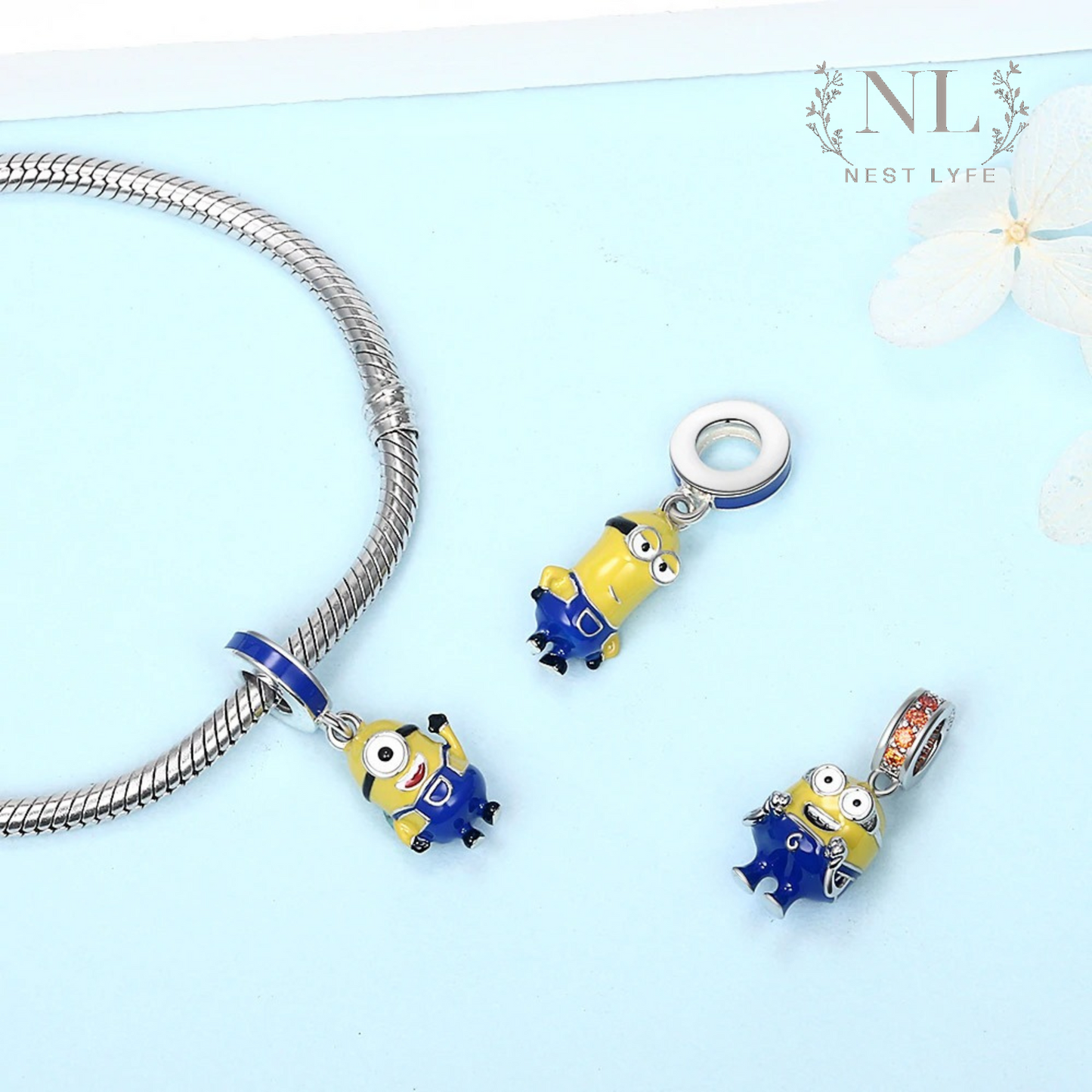 S925 Sterling Silver Minion (from Despicable Me) Charm, Bob Minion Charm