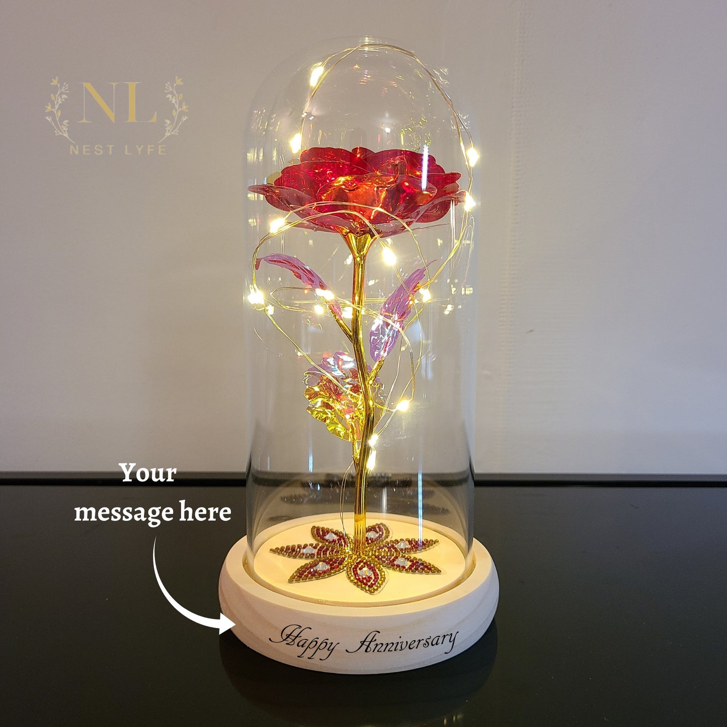 Glittering Stars Personalized Laser Engraved Rose