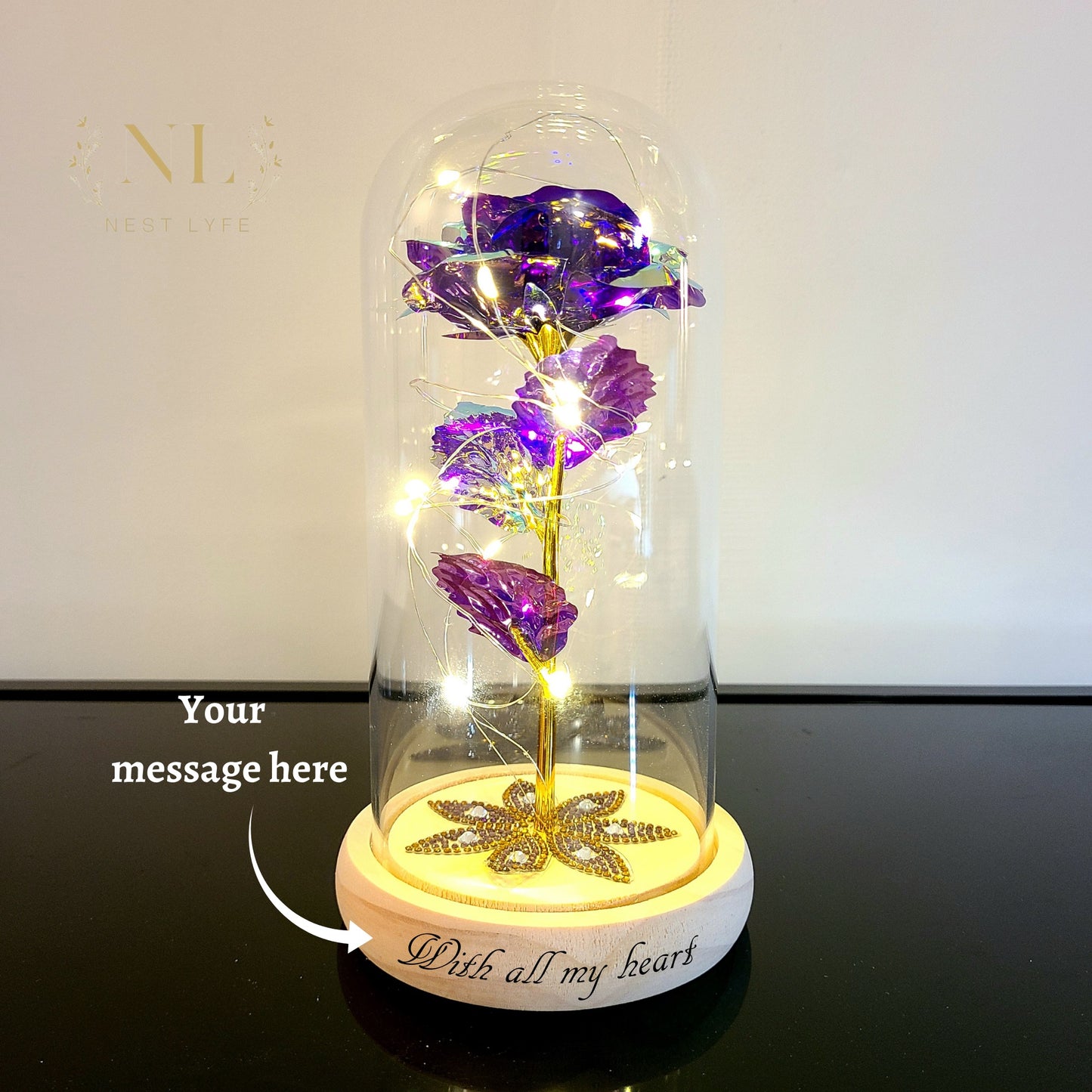 Glittering Stars Personalized Laser Engraved Rose